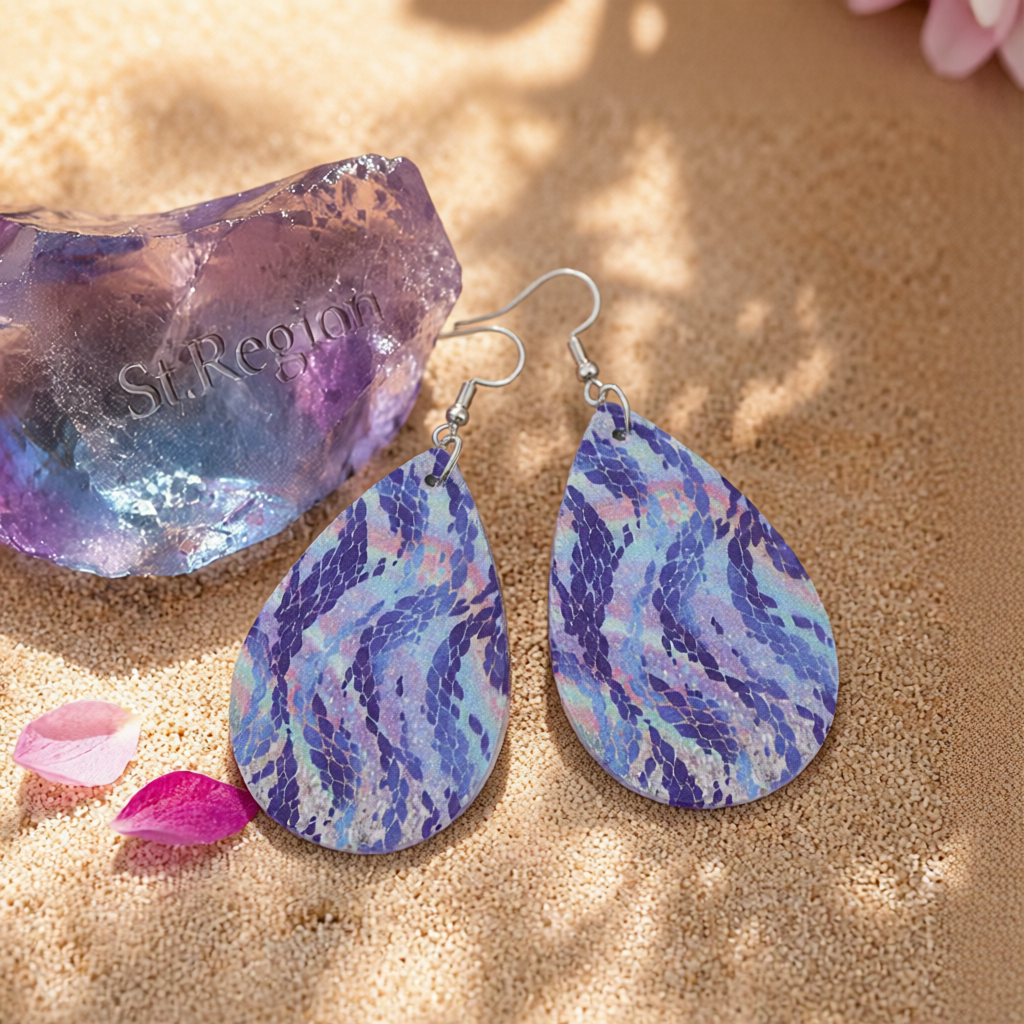 Navy & Pink Wave Drop Earrings