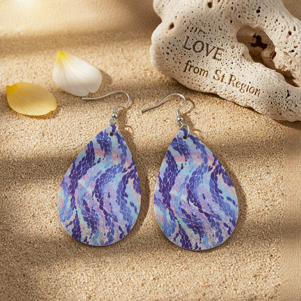 Navy & Pink Wave Drop Earrings