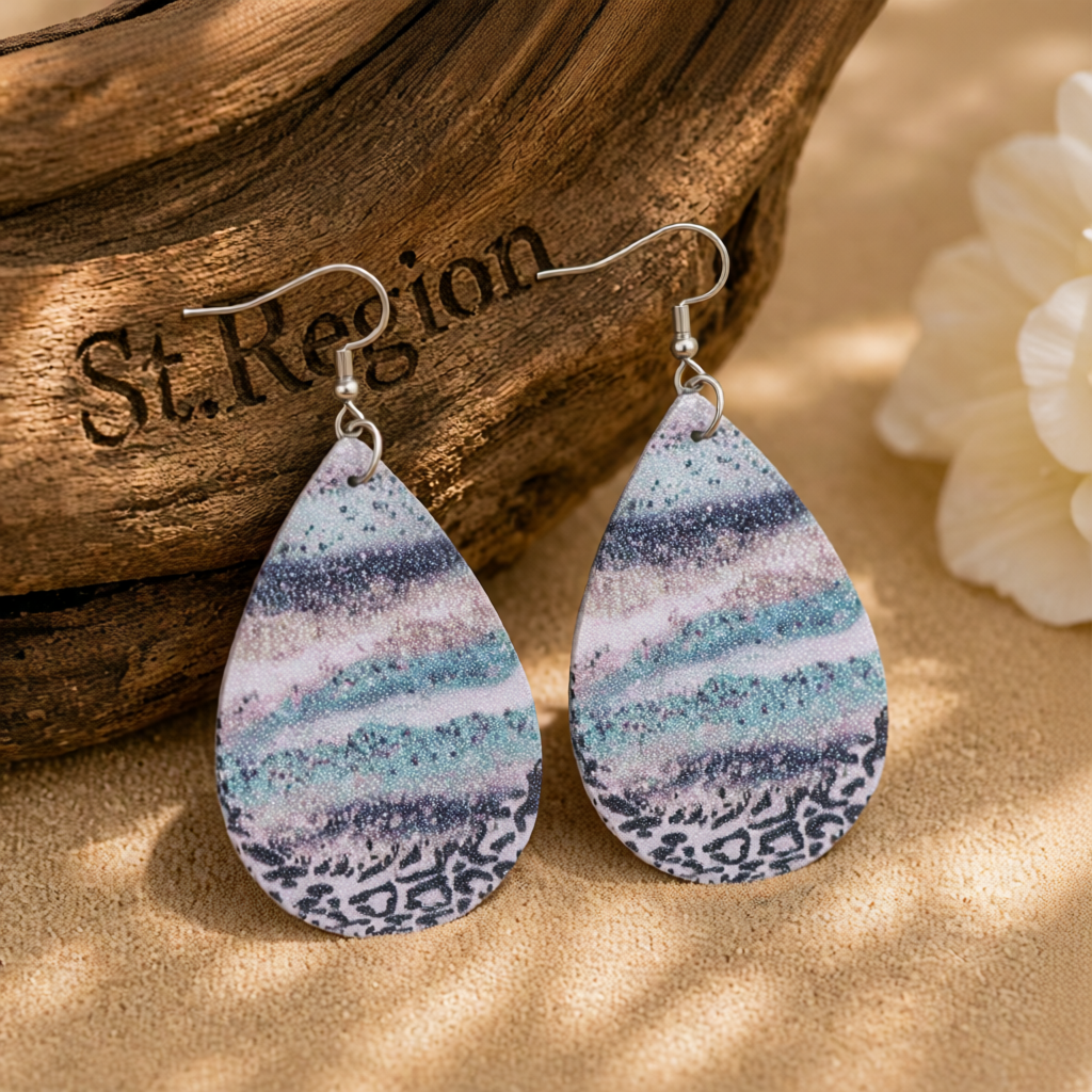 Blue & Black Abstract Stripe Drop Earrings