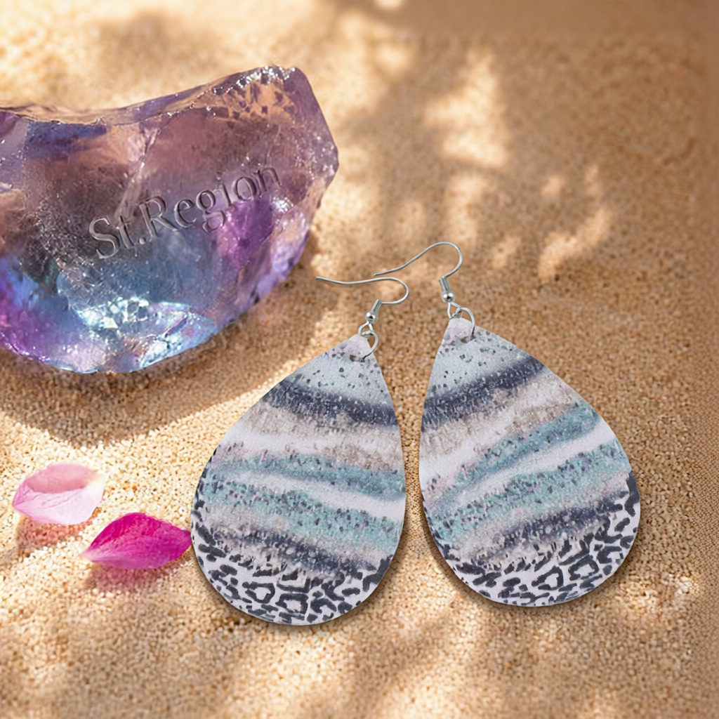 Blue & Black Abstract Stripe Drop Earrings