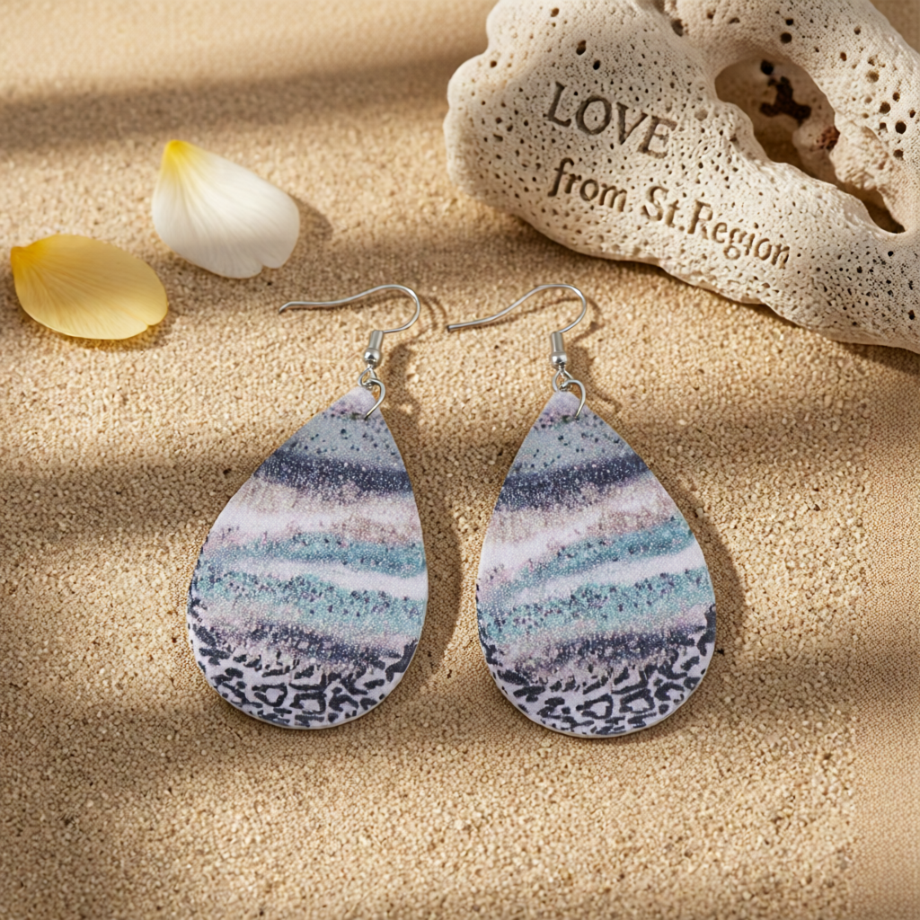 Blue & Black Abstract Stripe Drop Earrings