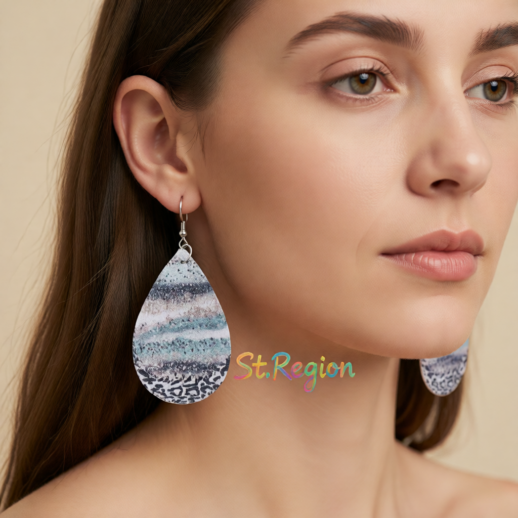 Blue & Black Abstract Stripe Drop Earrings