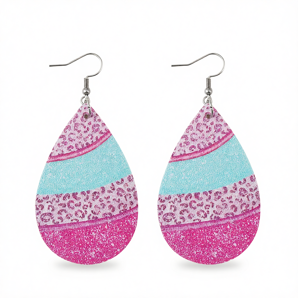 Pink Polystyrene & Silver-Plated Leopard Teardrop Earrings