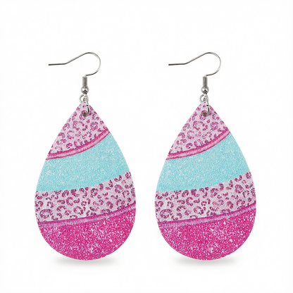 Pink Polystyrene & Silver-Plated Leopard Teardrop Earrings