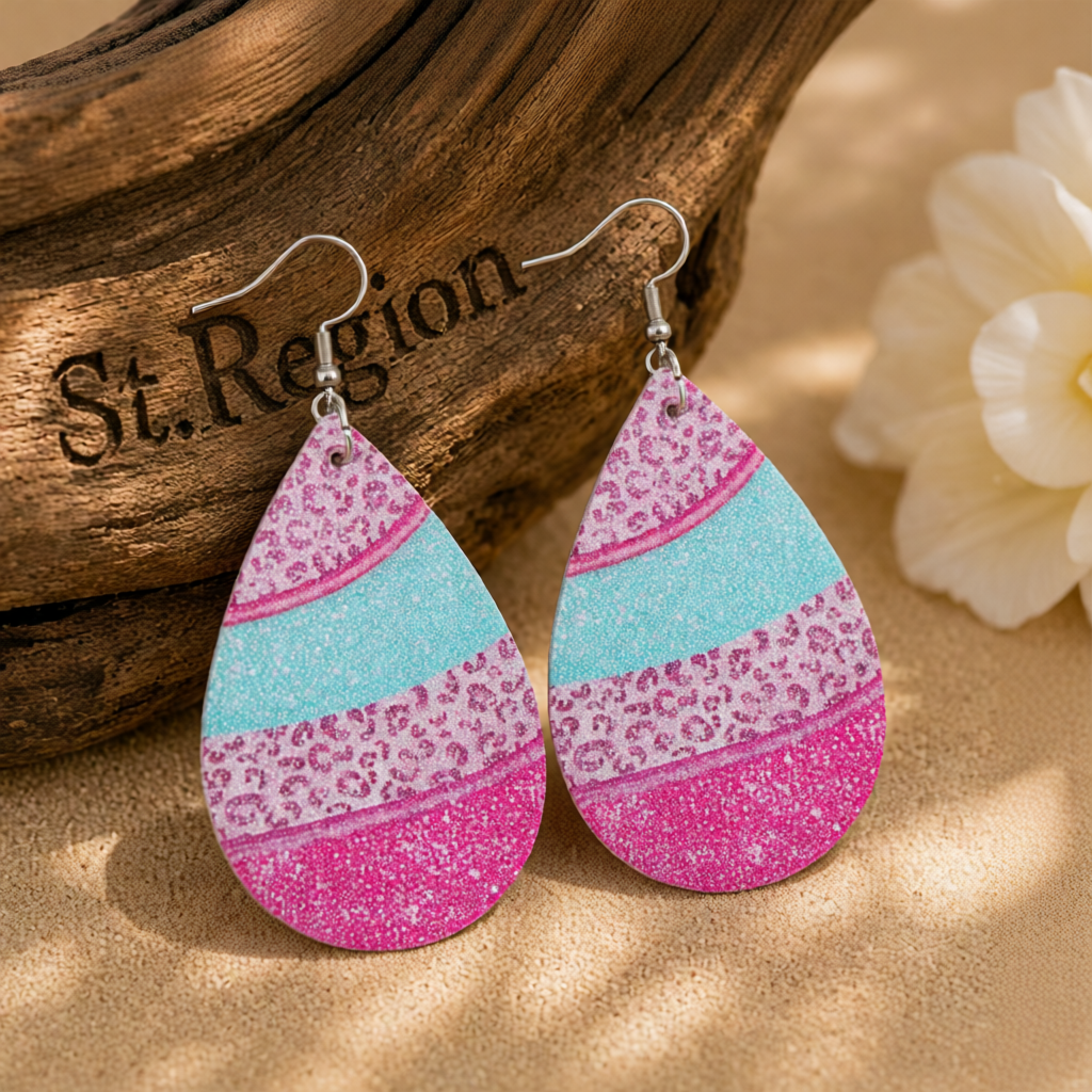 Pink Polystyrene & Silver-Plated Leopard Teardrop Earrings