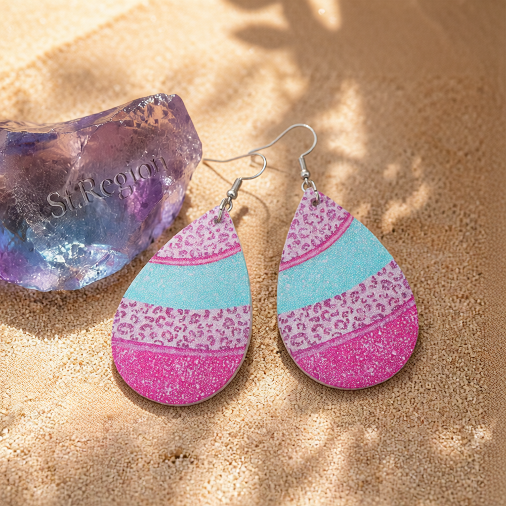 Pink Polystyrene & Silver-Plated Leopard Teardrop Earrings