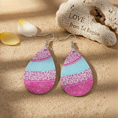 Pink Polystyrene & Silver-Plated Leopard Teardrop Earrings