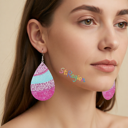 Pink Polystyrene & Silver-Plated Leopard Teardrop Earrings