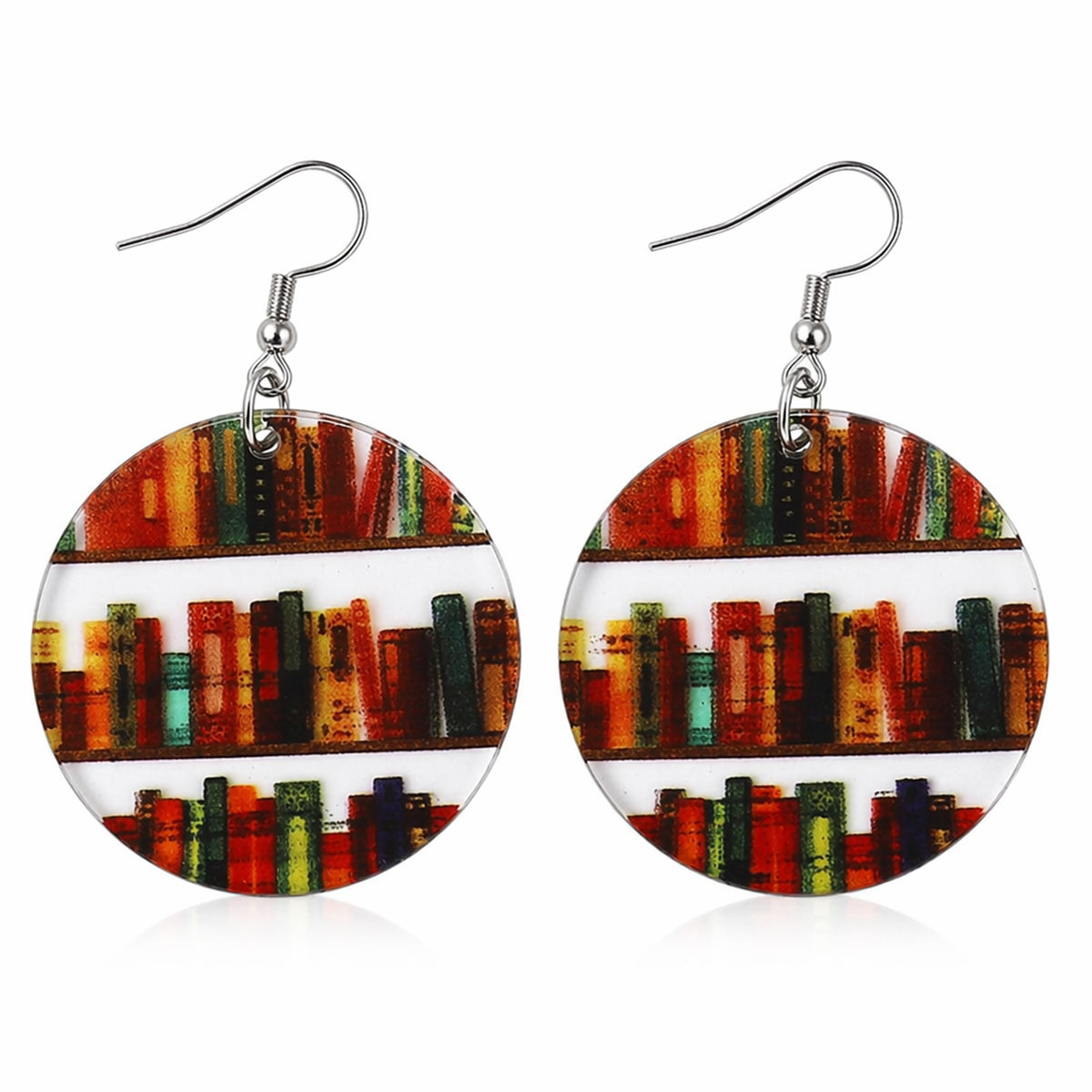 Red & Yellow Bookcase Round Drop Earrings