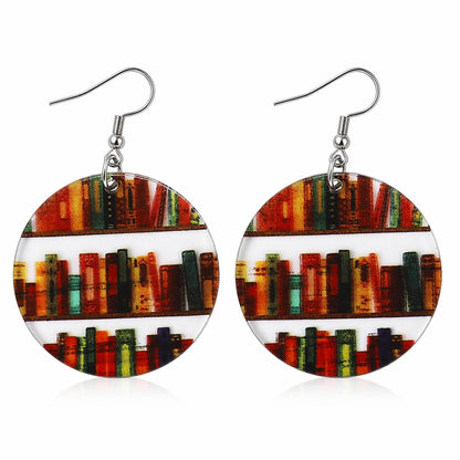 Red & Yellow Bookcase Round Drop Earrings