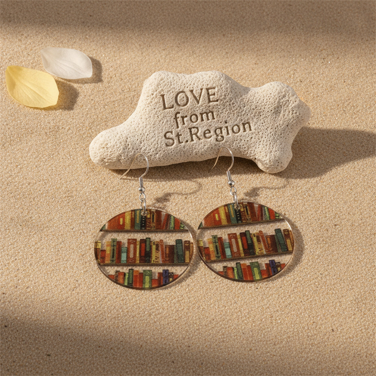 Red & Yellow Bookcase Round Drop Earrings