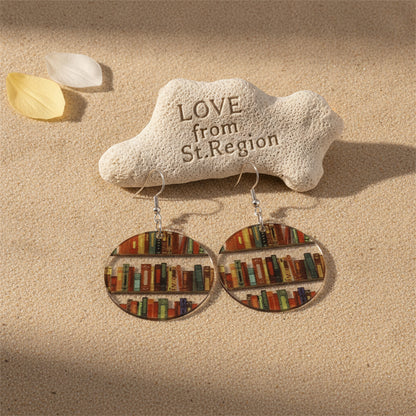 Red & Yellow Bookcase Round Drop Earrings