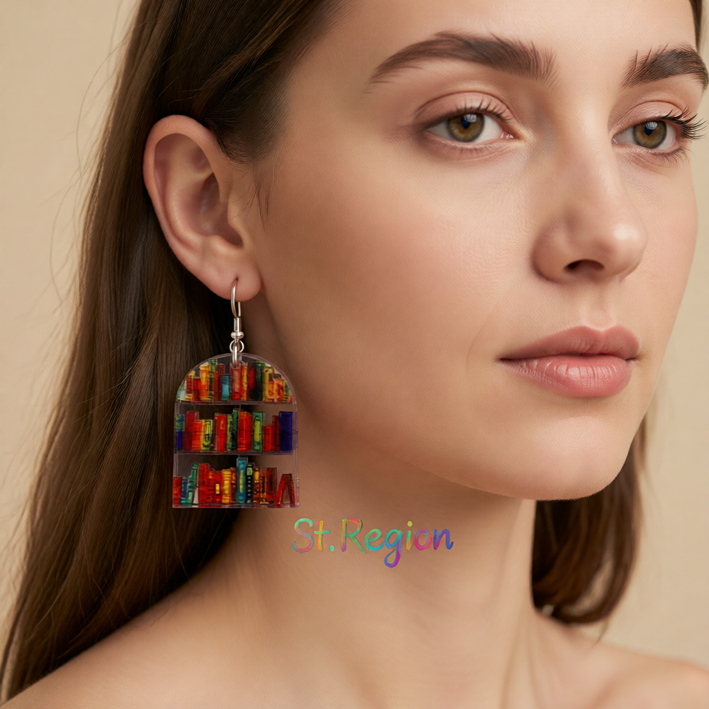 Red & Yellow Bookcase Drop Earrings