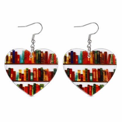 Red & Yellow Bookcase Heart Drop Earrings