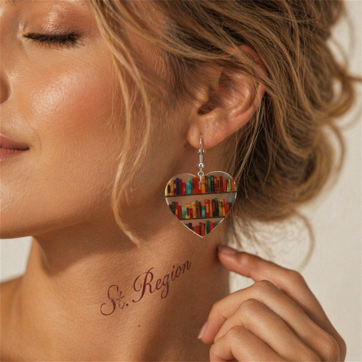 Red & Yellow Bookcase Heart Drop Earrings