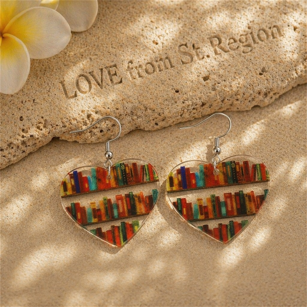 Red & Yellow Bookcase Heart Drop Earrings