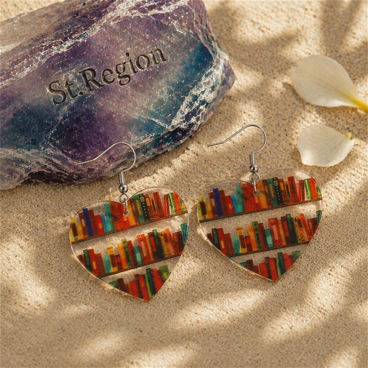 Red & Yellow Bookcase Heart Drop Earrings
