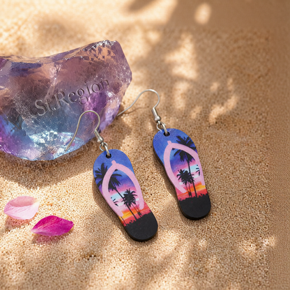 Purple & Pink Hawaii Flip-Flop Drop Earrings