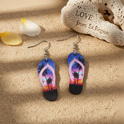 Purple & Pink Hawaii Flip-Flop Drop Earrings