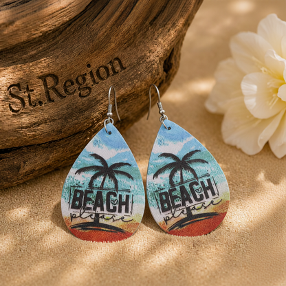 Blue & Orange 'Beach Please' Palm Tree Drop Earrings