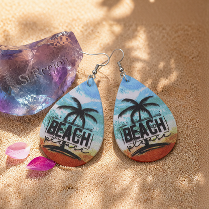 Blue & Orange 'Beach Please' Palm Tree Drop Earrings