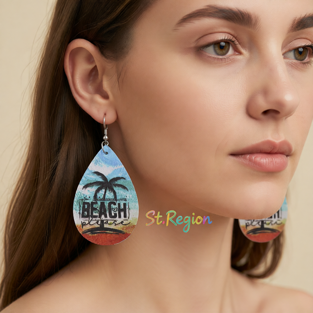 Blue & Orange 'Beach Please' Palm Tree Drop Earrings