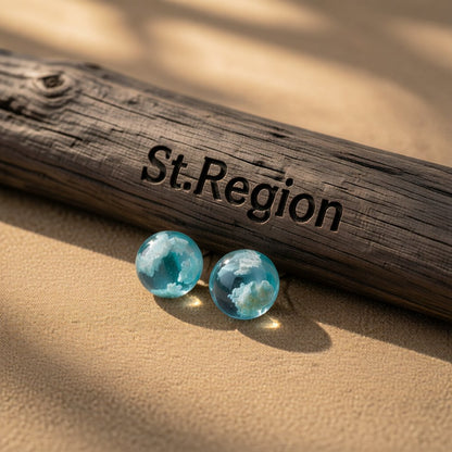 Blue and White Cloud Ball Stud Earrings, stud earrings for women, vintage-inspired design, front view