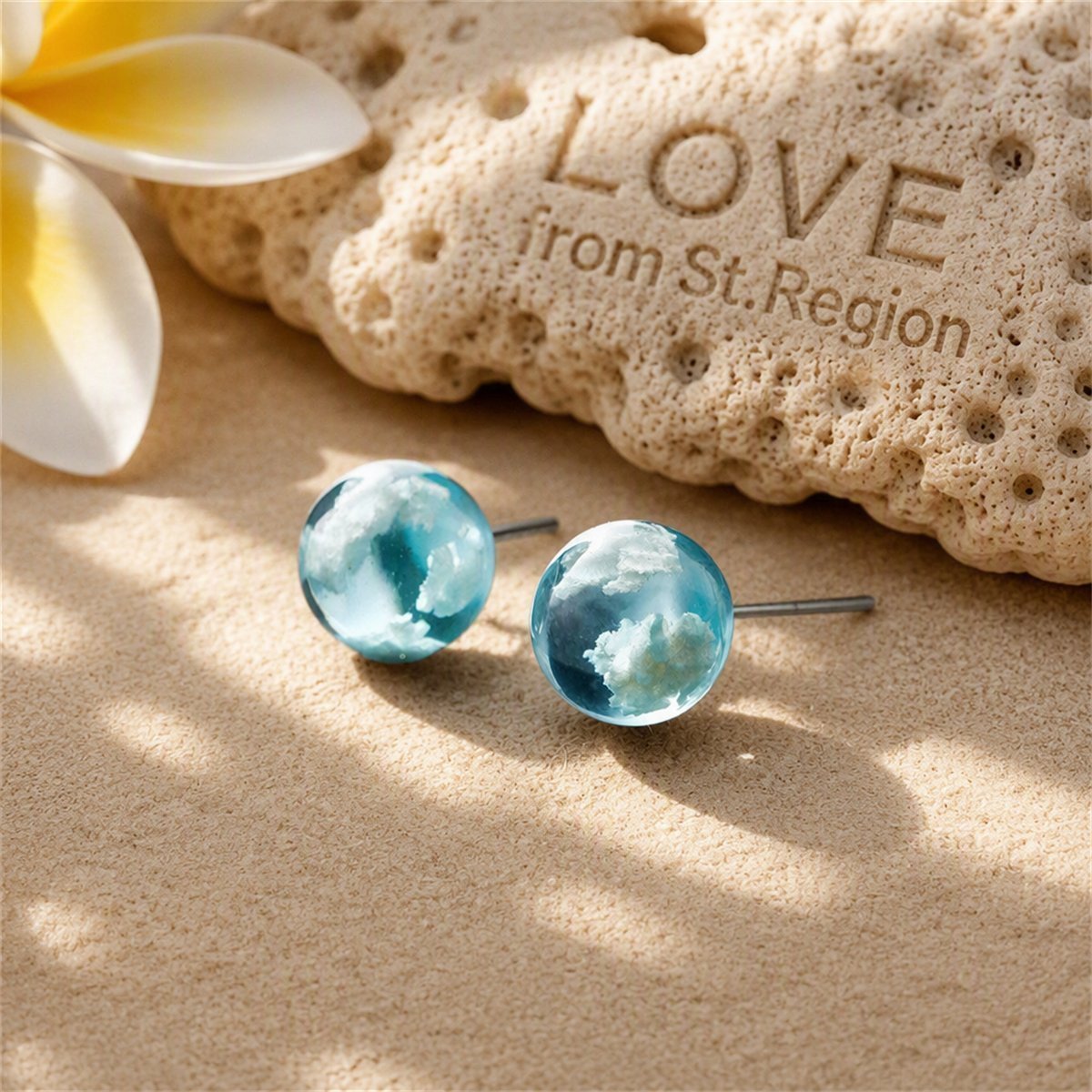 Blue and White Cloud Ball Stud Earrings, stud earrings for women, vintage-inspired design, lifestyle look