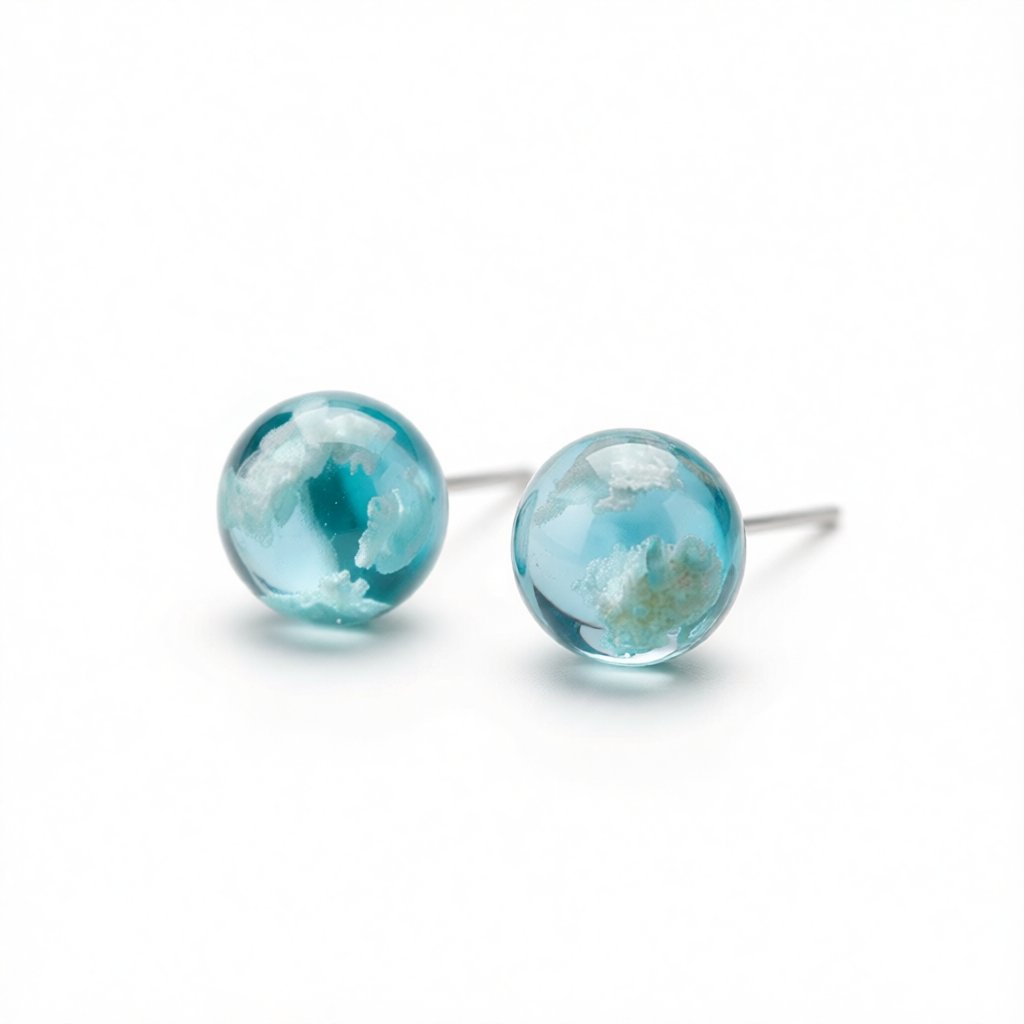 Blue and White Cloud Ball Stud Earrings, stud earrings for women, vintage-inspired design, side view
