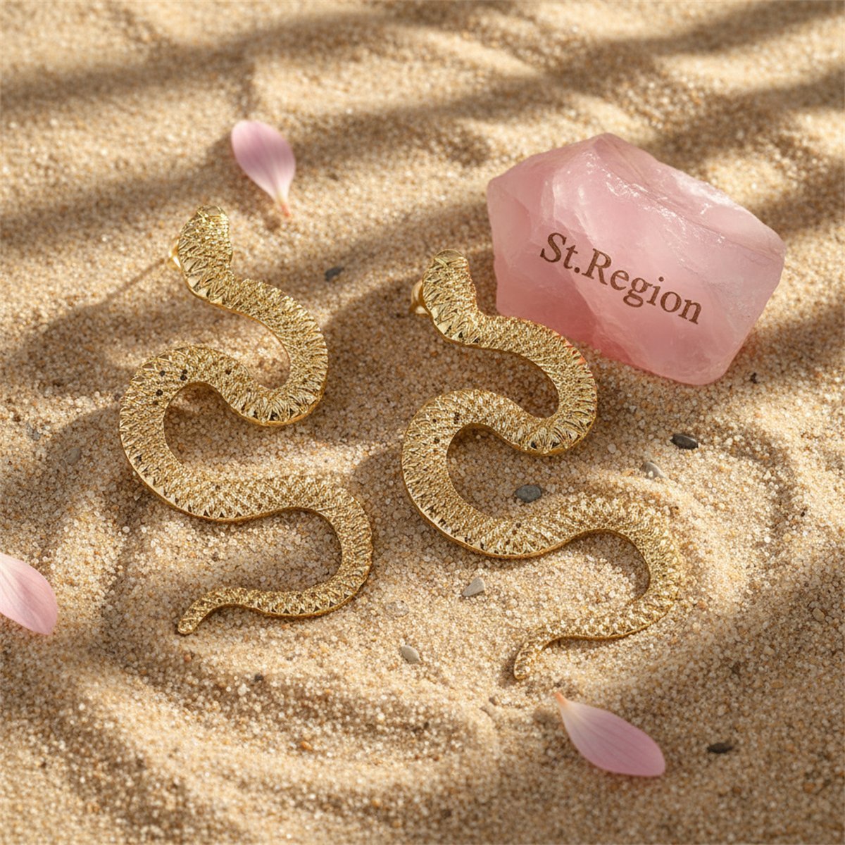 18K Gold-Plated Snake Drop Earrings, gold drop earrings for women, vintage-inspired design, detail close-up