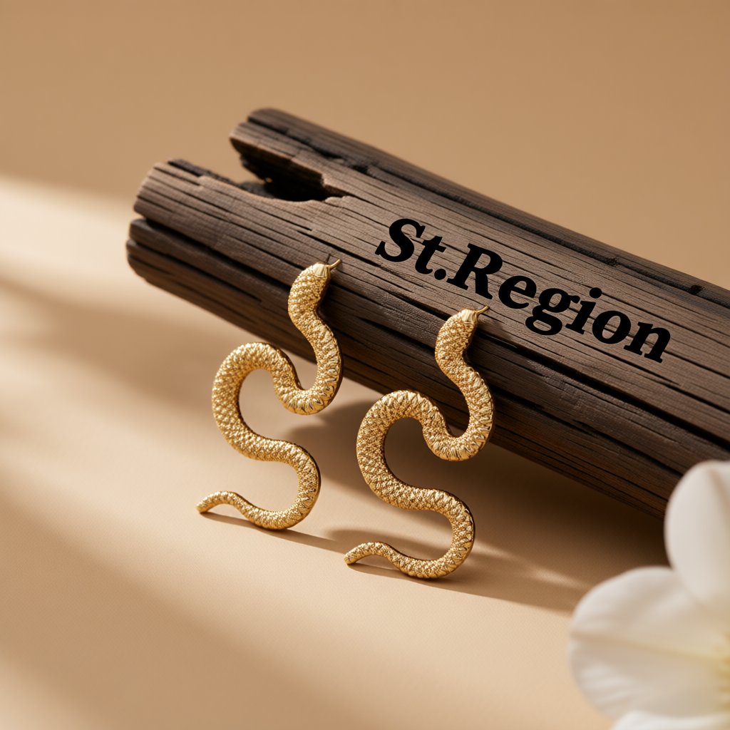 18K Gold-Plated Snake Drop Earrings, gold drop earrings for women, vintage-inspired design, front view