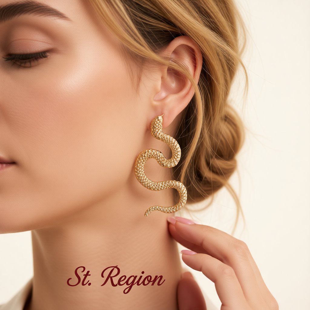 18K Gold-Plated Snake Drop Earrings, gold drop earrings for women, vintage-inspired design, styled look
