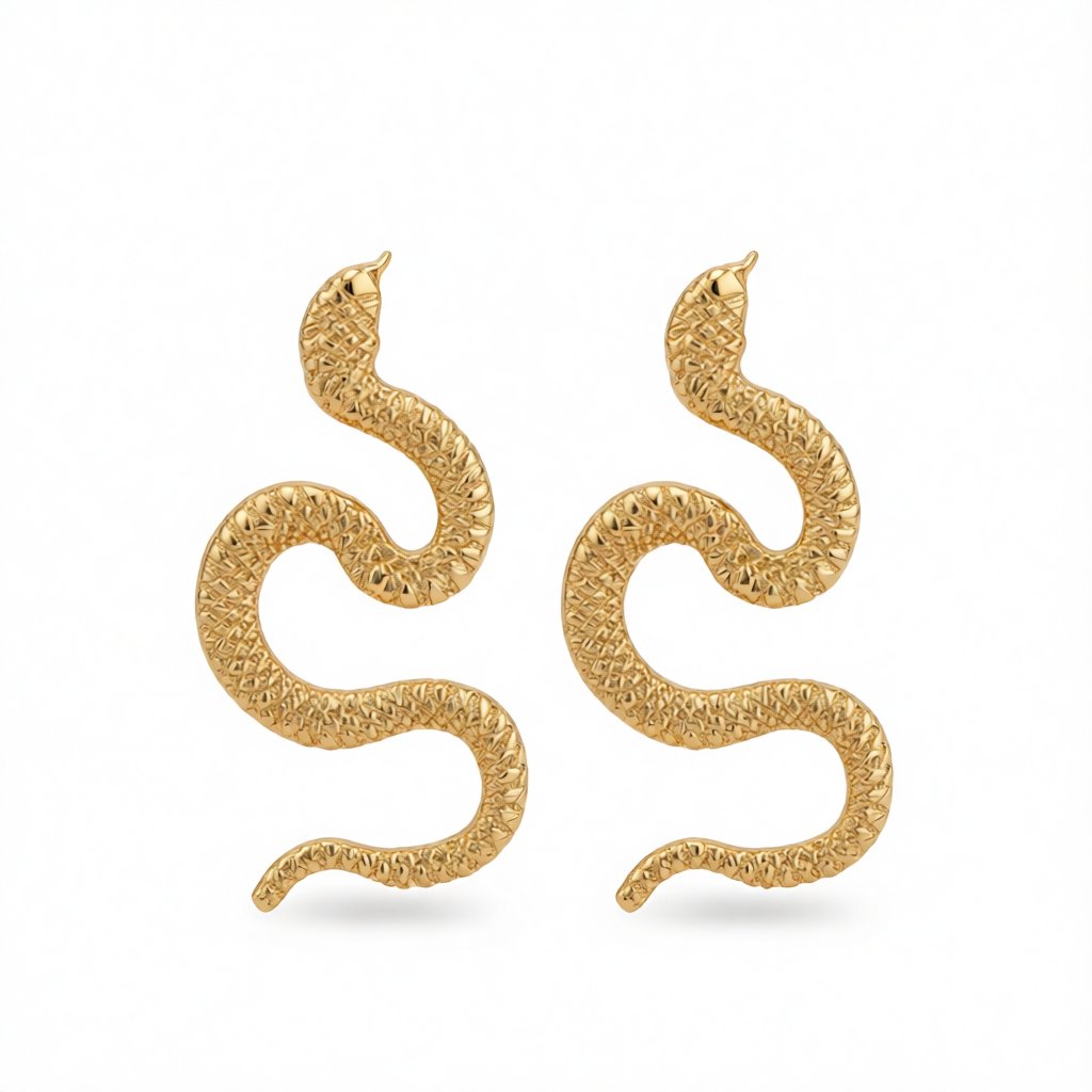 18K Gold-Plated Snake Drop Earrings, gold drop earrings for women, vintage-inspired design, side view