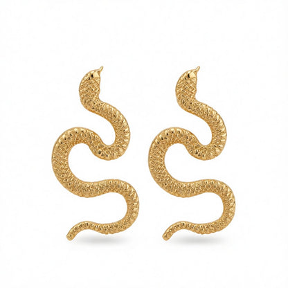 18K Gold-Plated Snake Drop Earrings, gold drop earrings for women, vintage-inspired design, side view