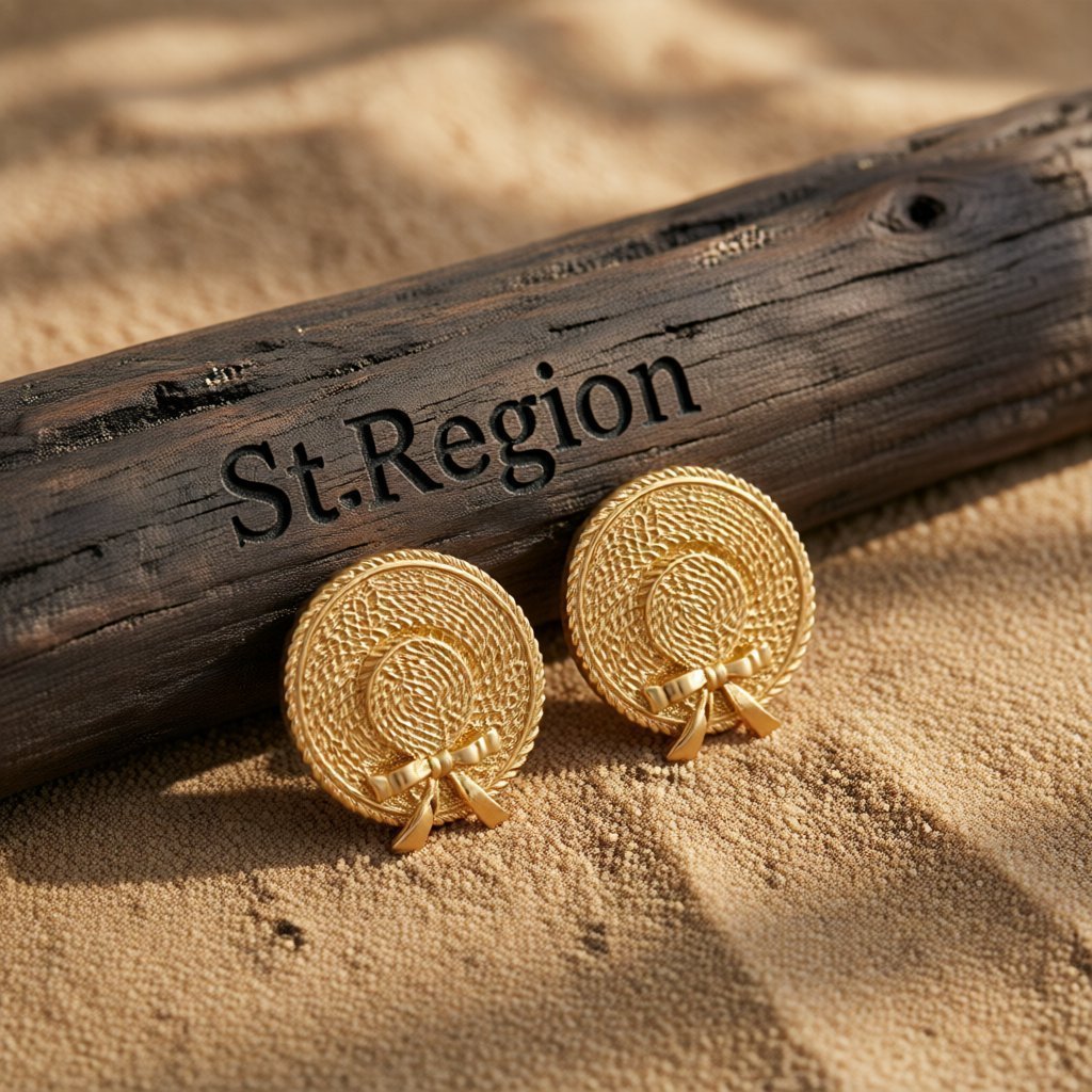 18K Gold-Plated Sunhat Drop Earrings, gold stud earrings for women, botanical inspired, front view