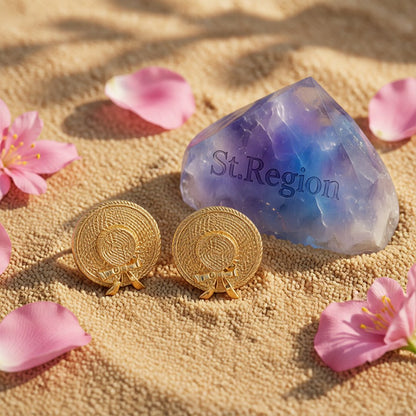 18K Gold-Plated Sunhat Drop Earrings, gold stud earrings for women, botanical inspired, detail close-up