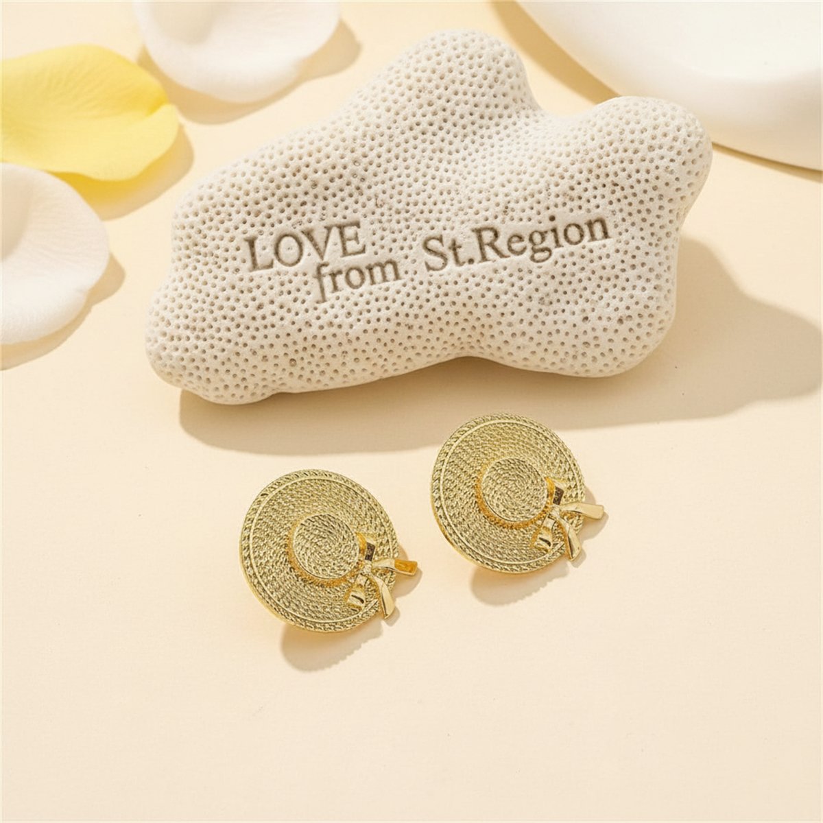 18K Gold-Plated Sunhat Drop Earrings, gold stud earrings for women, botanical inspired, lifestyle look