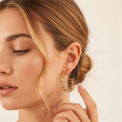 18K Gold-Plated Wheat Hoop Earrings, gold hoop earrings for women, vintage-inspired design, styled look