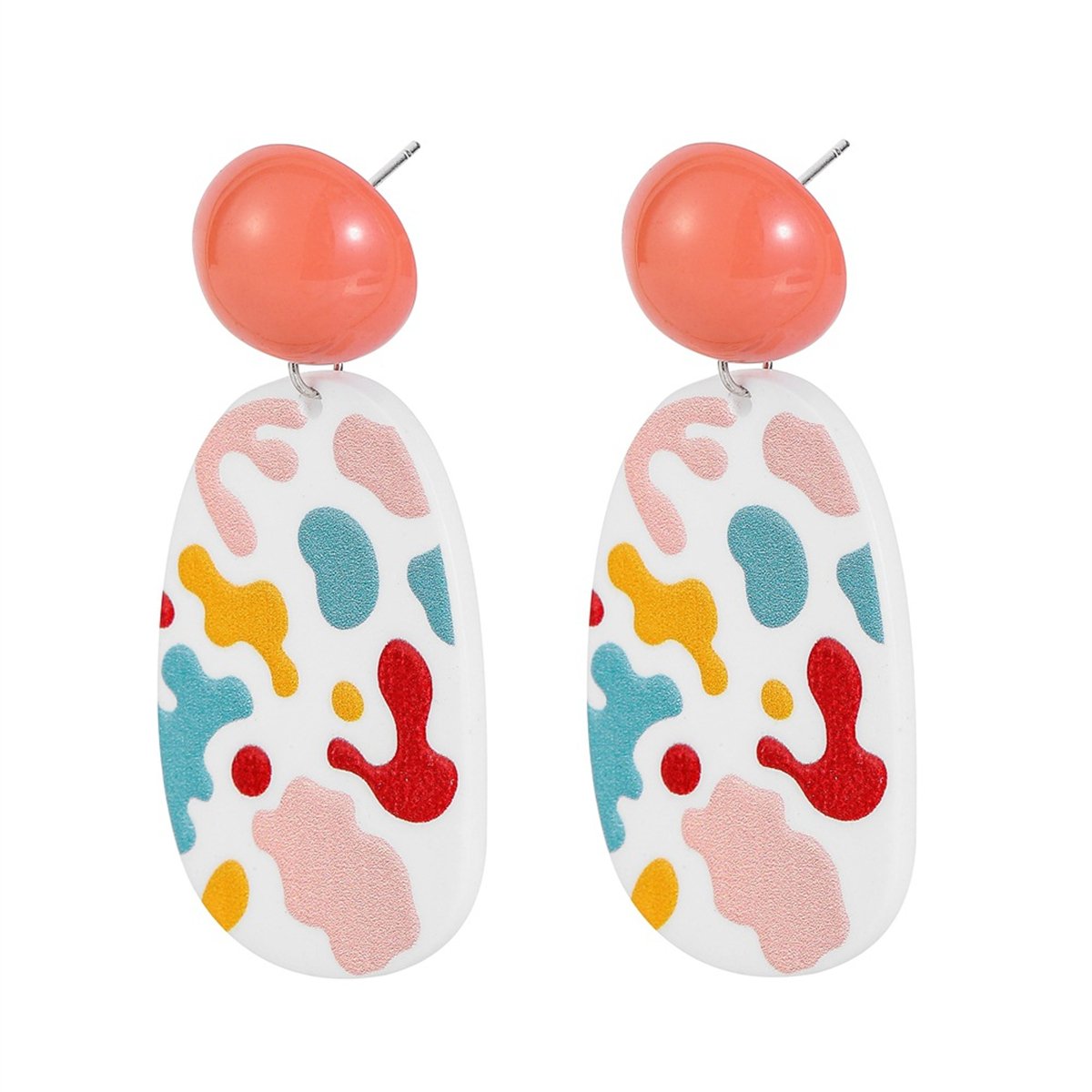 Pink and Red Oval Drop Earrings, drop earrings for women, elegant gift for her, side view
