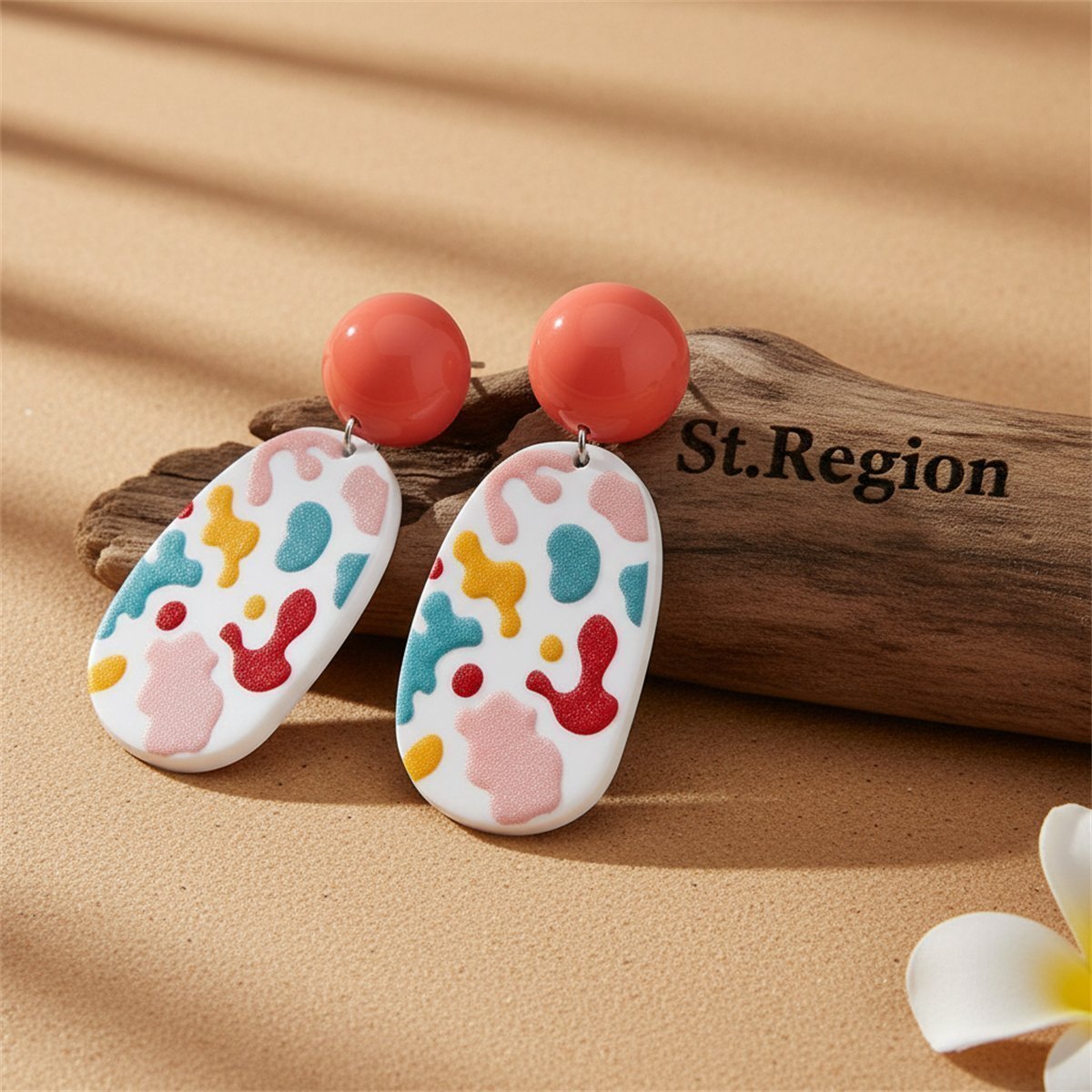 Pink and Red Oval Drop Earrings, drop earrings for women, elegant gift for her, front view