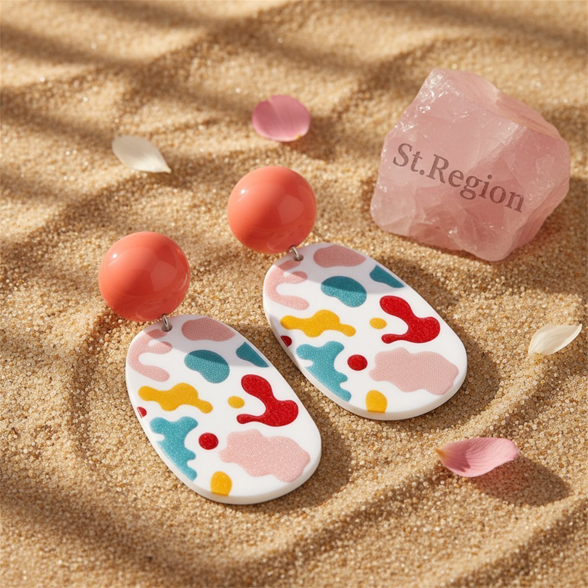 Pink and Red Oval Drop Earrings, drop earrings for women, elegant gift for her, detail close-up