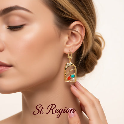 Cubic Zirconia and Pearl 18K Gold-Plated Drop Earrings, gold drop earrings for women, vintage-inspired design, styled look