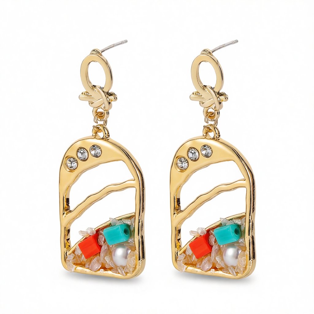 Cubic Zirconia and Pearl 18K Gold-Plated Drop Earrings, gold drop earrings for women, vintage-inspired design, side view