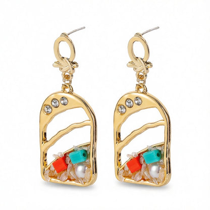 Cubic Zirconia and Pearl 18K Gold-Plated Drop Earrings, gold drop earrings for women, vintage-inspired design, side view