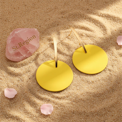 Yellow Acrylic and 18K Gold-Plated Round Drop Earrings, gold drop earrings for women, detail close-up