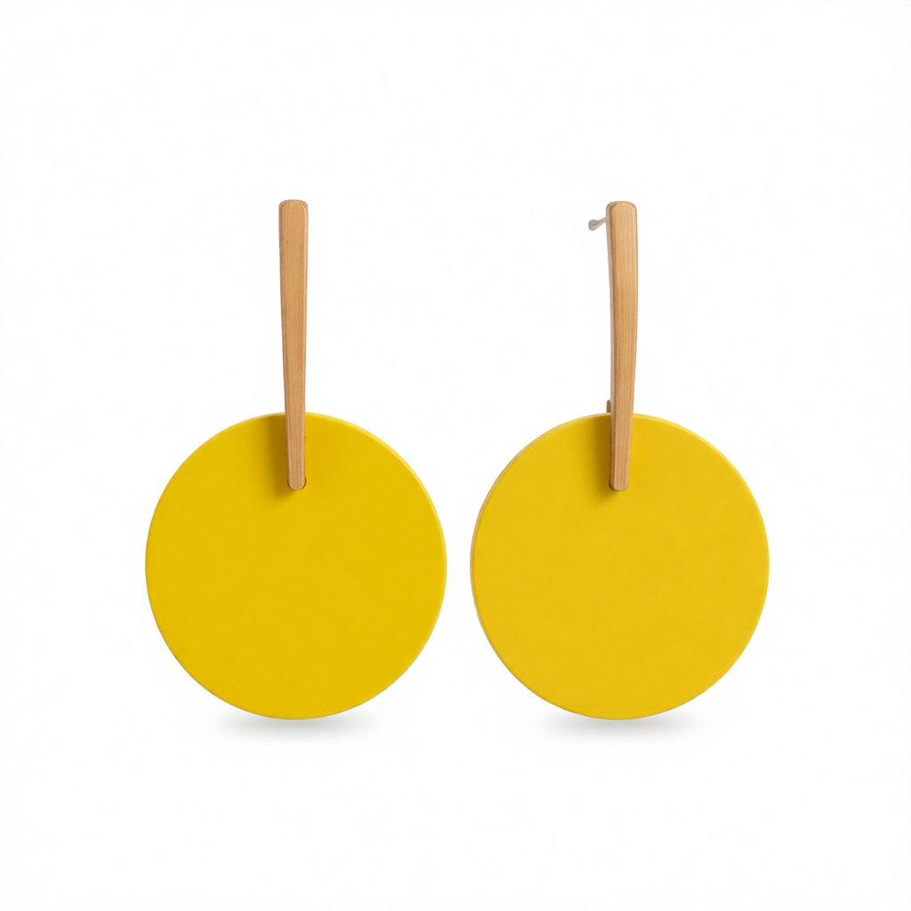 Yellow Acrylic and 18K Gold-Plated Round Drop Earrings, gold drop earrings for women, vintage-inspired design, side view