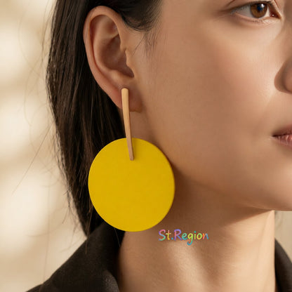 Yellow Acrylic and 18K Gold-Plated Round Drop Earrings, gold drop earrings for women, vintage-inspired design, styled look