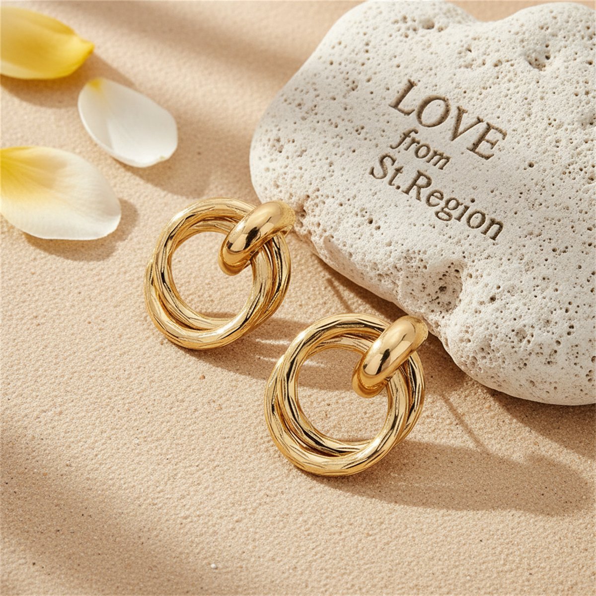 18K Gold-Plated Double Circle Interlocked Stud Earrings, gold stud earrings for women, everyday style, lifestyle look