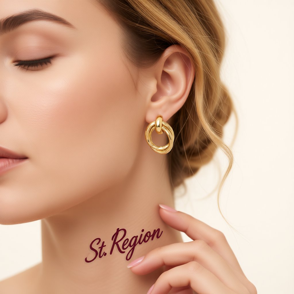 18K Gold-Plated Double Circle Interlocked Stud Earrings, gold stud earrings for women, everyday style, styled look
