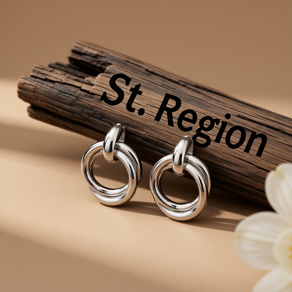 Silver-Plated Double Circle Interlocked Stud Earrings, silver drop earrings for women, vintage-inspired design, front view